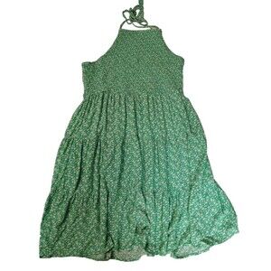 American Eagle Green Ditsy Floral Halter Dress Smocked Tiered Mini Size L